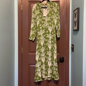 Green white botanical print midi dress Zara L